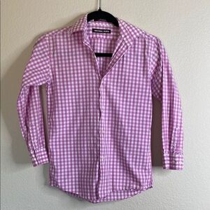 Michael Kors long sleeve button down checkered kids shirt size 10 purple